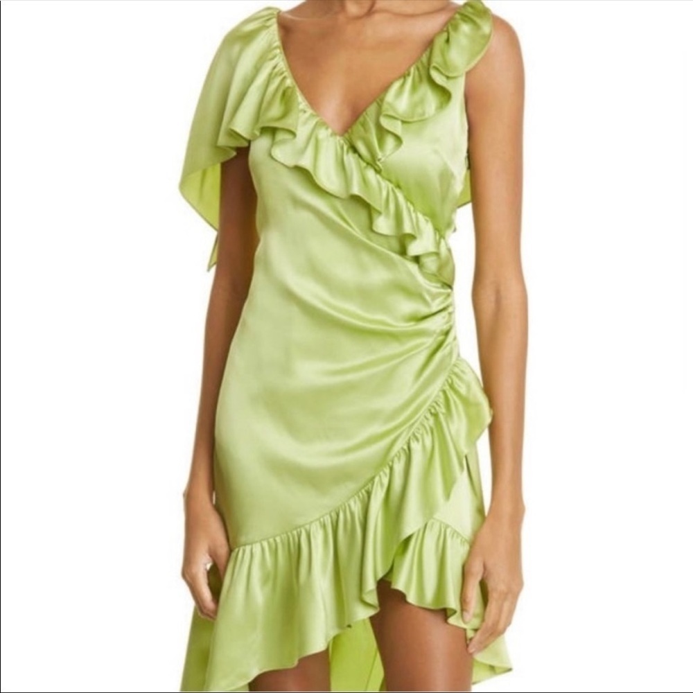 Cinq a Sept Petunya Ruffle Silk Slip Dress Prickly Pear Green
